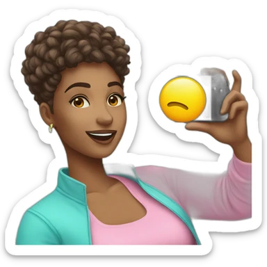 influencer taking selfie promoting a bright purchase sticker