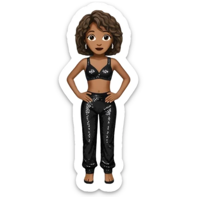 Whitney Houston with black sequin baggy bra, black sequin baggy pants sticker