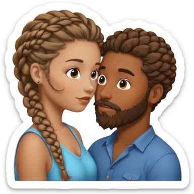 brown skin man with beard and braids making out with a white woman with curly brown hair  sticker