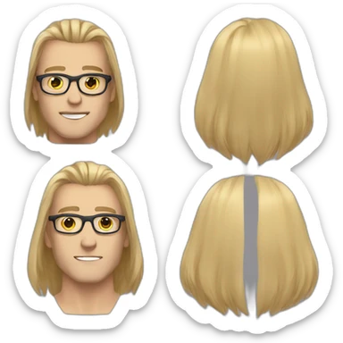 white guy fashion bodybuilder glasses, developper straight hair dark short sticker