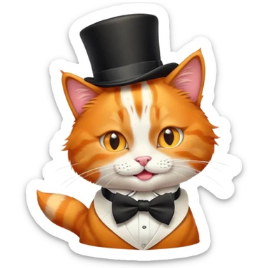 orange cat with top hat and bow tie, winking, playful expression sticker