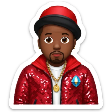 Big Boi from Outkast with dark brown hair, red sequin outfit sticker