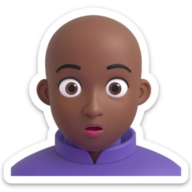 extremely bald Black man with shiny scalp and exaggerated baldness, surprised expression, simple background sticker