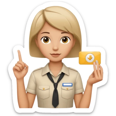 A young short-haired female tour guide wore a white shirt and showed everyone her license, which was horizontal. sticker