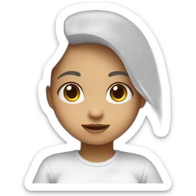 Cute girl with a white sweat a bit shy say hello and wave with hand sticker