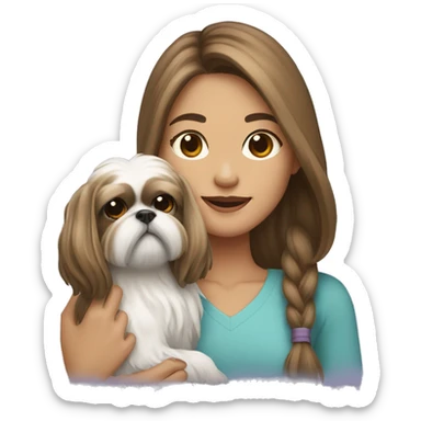 Young woman with a shih tzu in her arms long hair sticker