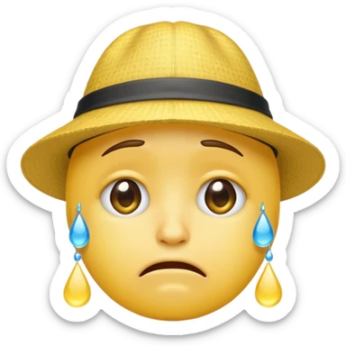 A emoji cry with a hat sticker