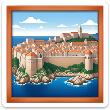 Cinematic Realistic Dubrovnik Landmark Emoji, showcasing the historic walled city with its terracotta rooftops, stone fortifications, and the deep blue Adriatic Sea stretching beyond. sticker