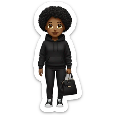 Black girl black hoodie black pant and black handbag sticker