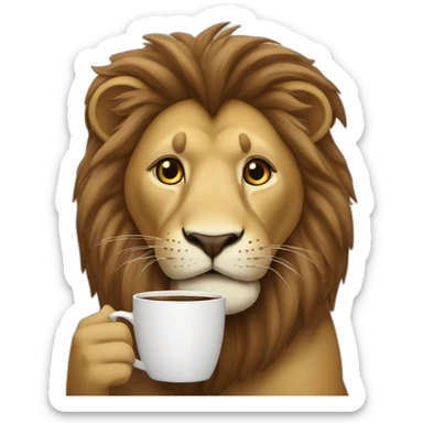 Lion drinking coffee sticker
