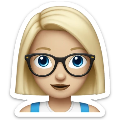 Girl with blonde hair, blue eyes, and glasses, holding two black and white cats sticker