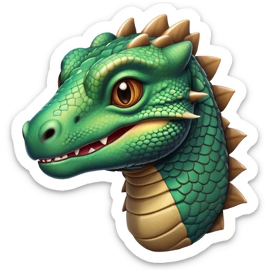 Cinematic Realistic Cute Komodo Dragon Portrait Emoji, Head tilted playfully and inquisitively, featuring a compact, robust build with finely detailed, textured scales in natural earthy hues and a characteristically alert face with bright, curious eyes, rendered with lifelike clarity, high shine, affectionate and surprisingly endearing, styled with a touch of wild charm, soft glowing outline, capturing the essence of a mischievous yet lovable Komodo dragon that seems poised to inch its way out of the screen into your arms! sticker