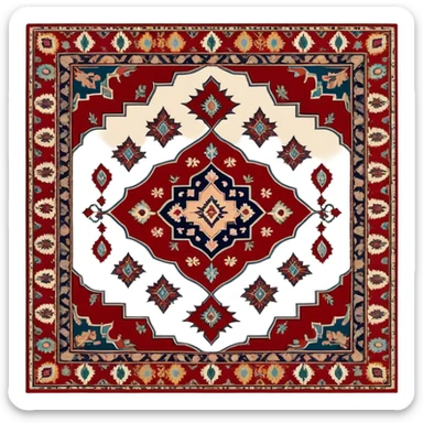 Cinematic Realistic depiction of a richly patterned Turkish carpet, rendered with exquisite details and vibrant colors, set against a soft, warmly lit background that emphasizes its artisanal craftsmanship sticker