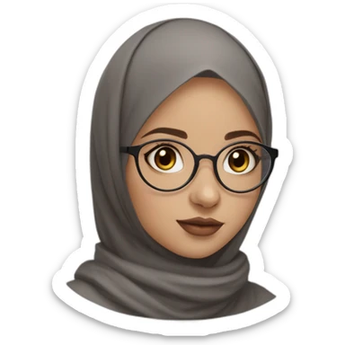Black hijab white fair skin girl brown eyes wearing round circular metal glasses no make up big cheeks almond eyes pink lips sticker