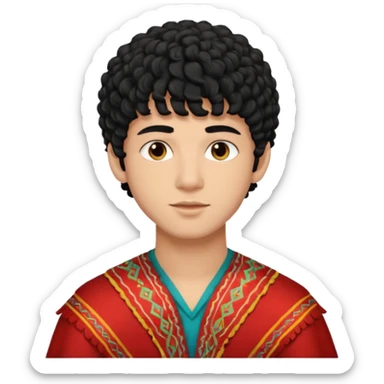 Young man with black curly hair fringe Haircut and light dark skin, moroccan / amazingh race sticker
