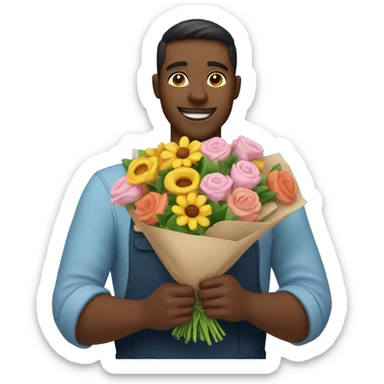 A bouquet of flowers in the hands of a florist sticker