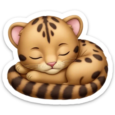 Meme-Worthy cute Sleeping Baby Panther Portrait Emoji, Head resting peacefully with a contented smile, showcasing a luxuriously soft, compact form and eyes gently closed in serene slumber, Simplified yet comically adorable features, highly detailed, glowing with a soft, drowsy glow, high shine, relaxed and utterly lovable, stylized with an air of playful laziness, bright and heartwarming, soft glowing outline, capturing the essence of a sleeping baby panther that feels destined to become the next viral icon of adorable rest! sticker