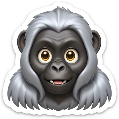 Cinematic Cute mountain Gorilla Portrait Emoji, Head tilted playfully and inquisitively, with a robust build accented by a striking silver mane and round, sparkling eyes full of gentle charm, Simplified yet irresistibly adorable features, highly detailed, glowing with a warm, friendly jungle glow, high shine, affectionate and lively, stylized with a touch of endearing primate whimsy, soft glowing outline, capturing the essence of a mischievous yet loving mountain that feels like it could lumber out of the screen into your arms! sticker