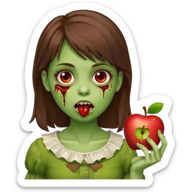 apple emoji zombie girl with medium length brown hair side bangs sticker