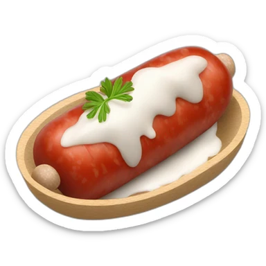 Saucisse couper en rondelle mélangées à de la sauce tomate sur du riz blanc sticker