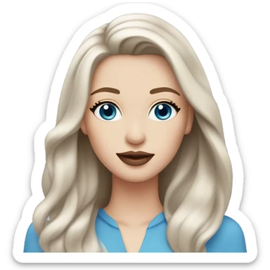 pale brunette woman with blue eyes and straight flowy hair, rose lipstick and silver earrings sticker