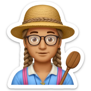 venice gondolier with long braided hair, iconic hat, normal glassess  sticker