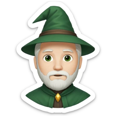 The Wizard from The Land of Oz with white hair and short beard, dark green outfit sticker