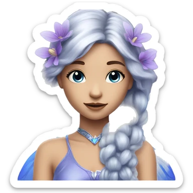 Beautiful, blue flower, fairy, blue, silver, purple, long hair, big wings sticker