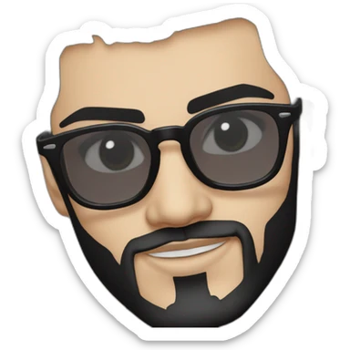 Create a detailed portrait of Zayn Malik with his striking black beard, sleek black glasses, and his dark, mesmerizing black hair and eyes sticker