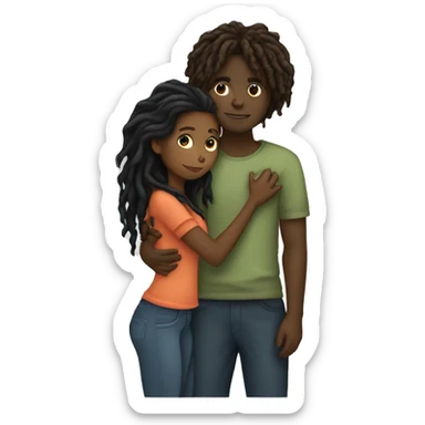 Brown girl with wavy hair hugging black boy who has dreads  sticker