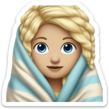 Blonde girl with blue eyes cuddled in a blanket sticker