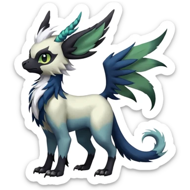 Dark-deep-colored gryphon-Trico-Nargacuga-Absol-Leafeon-Sprigatito-Silvally-fusion-hybrid with a long tufted tail, black beak, black claws, black tail, majestic, realistic, furry (full body) sticker