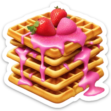 waffles with hot pink syrup and roses and strawberries with glitter   sticker