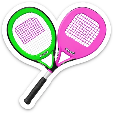 green padel racquet
with white frame
black grip
with a pink "p" in the middle
"padel in action academy" in white on top sticker