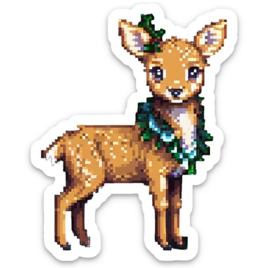 Bambi as a cute deer fawn in pixel art style, standing in a forest clearing sticker