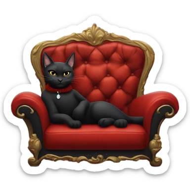 black cat wearing a boa laying down on a sultry red couch smoking a cigarette with a martini  sticker