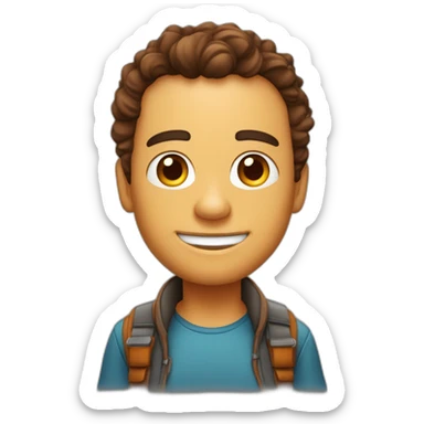 Personagem com pele realmente branca, usando um casaco laranja e luvas marrons, tendo um cabelo castanho bagunçado sticker