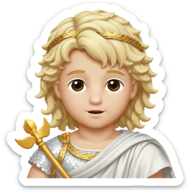 Cupid, God of Love from Roman Deities with long  blonde wavy hair, white sequin toga sticker