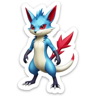 Cool Edgy Badass Shiny Colorful Digimon-Sneasel-Zangoose-hybrid full body sticker