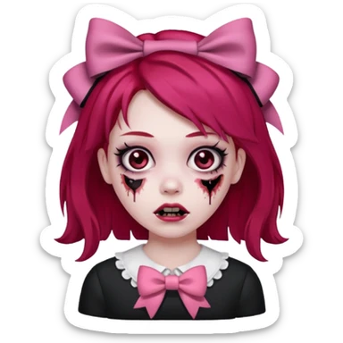 Girl Zombie,with red hair and black hair,pink bows sticker