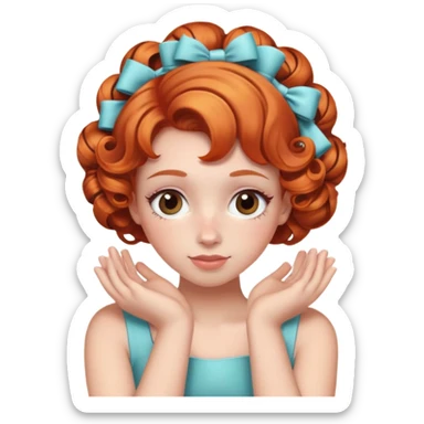 
Girl with ginger hair and curlers, hugging herself sticker