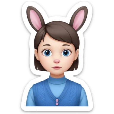 make a girl hair short and wear bunny skin pale ok and wear Sweater vests blue and make little bit a younger sticker