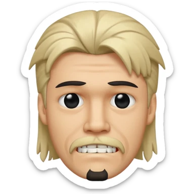 Dentes tortos, mullet no cabelo, cavanhaque, olhos pretos e tristes  sticker