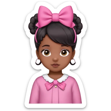 Dusky skin girl medium baby hair black with a bow on her hair and cute clothes in pink sticker
