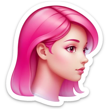 Girl in profile view with curved silhouette, transparent glass style, bright pink gradient, with highlights and shadows, minimalist design sticker