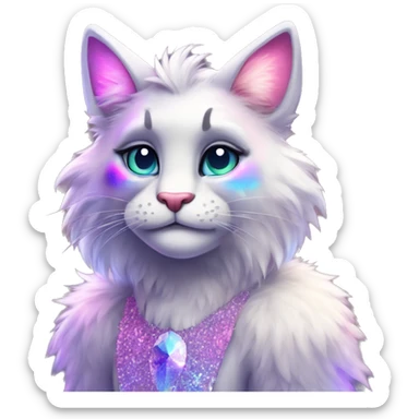 Furry, sparkle, iridescent, colorful, pastel, edgy, cool, fantasy beautiful, divine, animal, anthro, full body, fursona, feline sticker