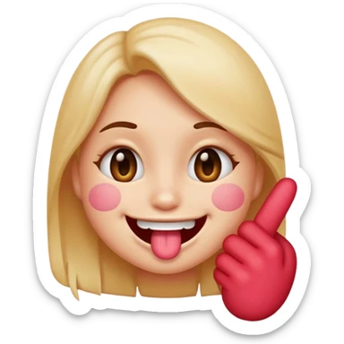 Create a blushing emoji face smiling while biting its finger in a flirty way only one finger between the teeth and the girl less happy juste flirty and chill face sticker