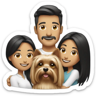 Family with a White man on hat and a White woman with long black hair and a small yorkshire terrier  dog sticker