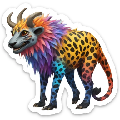 a colorful edgy vernid-fionbri-animal-creature with splash patterns full body sticker