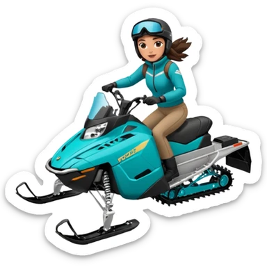 Can you create an emoji of a brunette girl on a teal polaris khaos 850 155 snowmobile doing a wheelie sticker